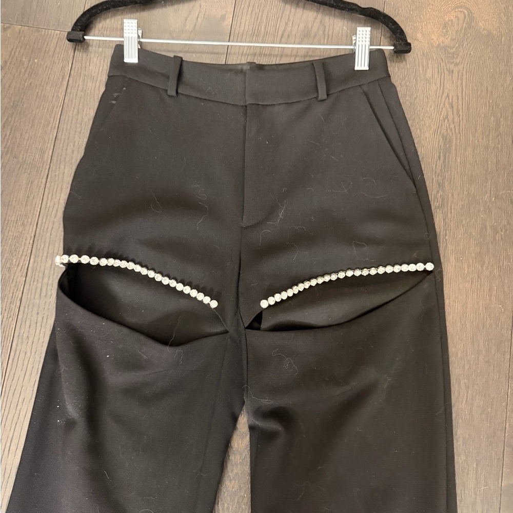 AREA Crystal Slit Trousers Black Size 0 Embellished Pants - Picture 9 of 14